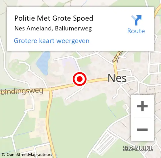 Locatie op kaart van de 112 melding: Politie Met Grote Spoed Naar Nes Ameland, Ballumerweg op 30 september 2024 12:32