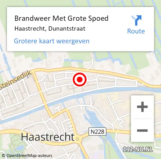 Locatie op kaart van de 112 melding: Brandweer Met Grote Spoed Naar Haastrecht, Dunantstraat op 30 september 2024 12:41