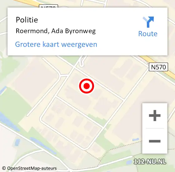 Locatie op kaart van de 112 melding: Politie Roermond, Ada Byronweg op 30 september 2024 12:59