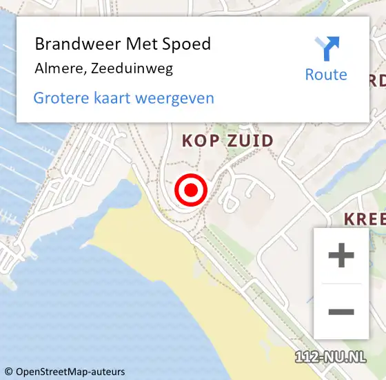 Locatie op kaart van de 112 melding: Brandweer Met Spoed Naar Almere, Zeeduinweg op 30 september 2024 13:02