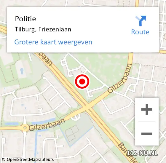 Locatie op kaart van de 112 melding: Politie Tilburg, Friezenlaan op 30 september 2024 13:07