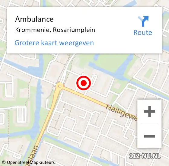 Locatie op kaart van de 112 melding: Ambulance Krommenie, Rosariumplein op 30 september 2024 13:09