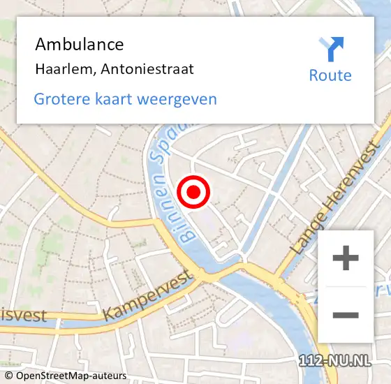 Locatie op kaart van de 112 melding: Ambulance Haarlem, Antoniestraat op 30 september 2024 13:29