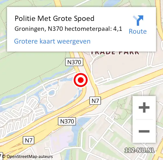 Locatie op kaart van de 112 melding: Politie Met Grote Spoed Naar Groningen, N370 hectometerpaal: 4,1 op 30 september 2024 13:29