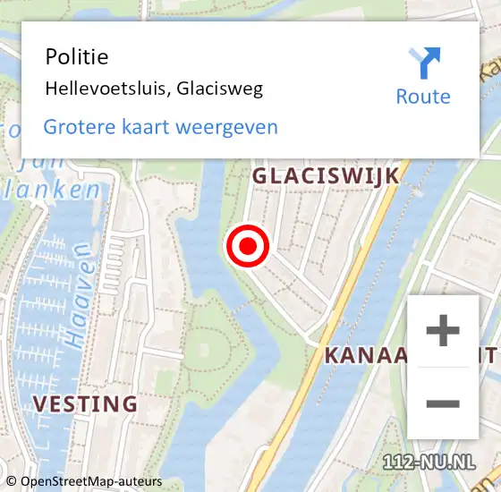 Locatie op kaart van de 112 melding: Politie Hellevoetsluis, Glacisweg op 30 september 2024 13:39