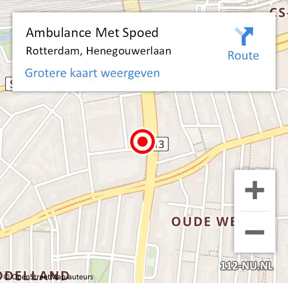 Locatie op kaart van de 112 melding: Ambulance Met Spoed Naar Rotterdam, Henegouwerlaan op 30 september 2024 13:41