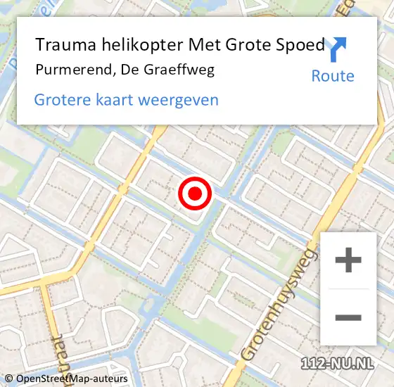 Locatie op kaart van de 112 melding: Trauma helikopter Met Grote Spoed Naar Purmerend, De Graeffweg op 30 september 2024 13:50