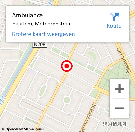 Locatie op kaart van de 112 melding: Ambulance Haarlem, Meteorenstraat op 30 september 2024 13:55