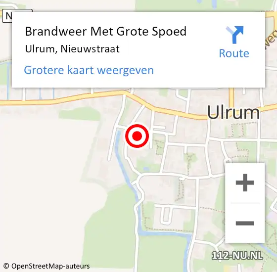 Locatie op kaart van de 112 melding: Brandweer Met Grote Spoed Naar Ulrum, Nieuwstraat op 30 september 2024 13:55