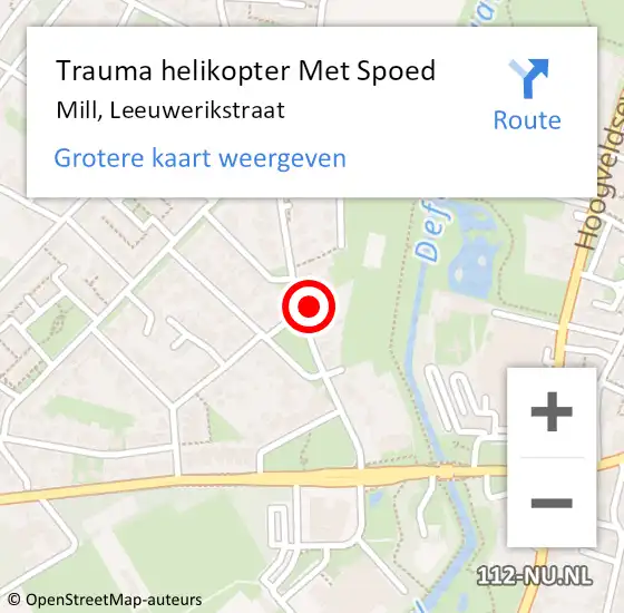 Locatie op kaart van de 112 melding: Trauma helikopter Met Spoed Naar Mill, Leeuwerikstraat op 30 september 2024 13:55