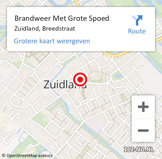 Locatie op kaart van de 112 melding: Brandweer Met Grote Spoed Naar Zuidland, Breedstraat op 30 september 2024 13:56