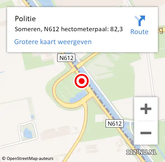 Locatie op kaart van de 112 melding: Politie Someren, N612 hectometerpaal: 82,3 op 30 september 2024 14:22