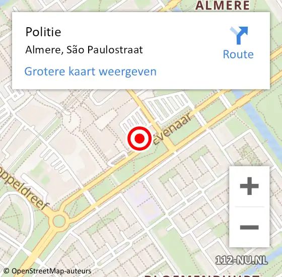 Locatie op kaart van de 112 melding: Politie Almere, São Paulostraat op 30 september 2024 14:24