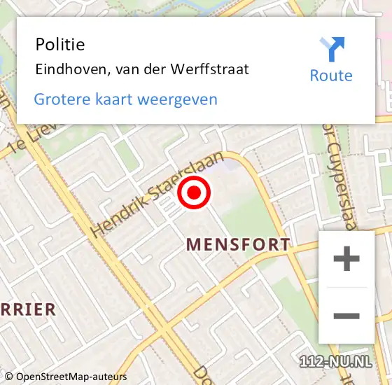 Locatie op kaart van de 112 melding: Politie Eindhoven, van der Werffstraat op 30 september 2024 14:37