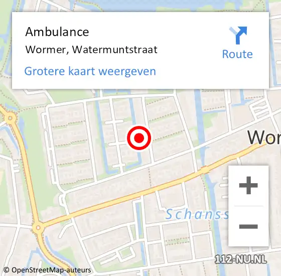 Locatie op kaart van de 112 melding: Ambulance Wormer, Watermuntstraat op 30 september 2024 14:48