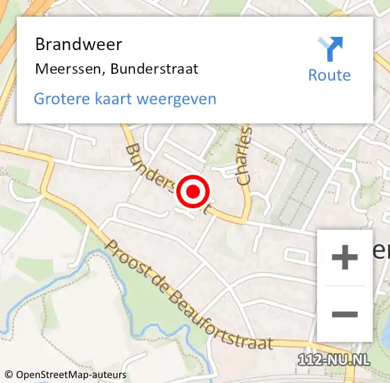 Locatie op kaart van de 112 melding: Brandweer Meerssen, Bunderstraat op 30 september 2024 15:05