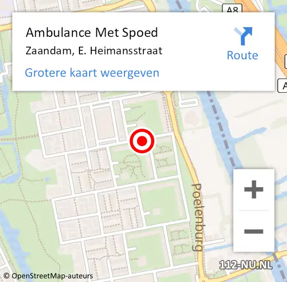 Locatie op kaart van de 112 melding: Ambulance Met Spoed Naar Zaandam, E. Heimansstraat op 30 september 2024 15:28