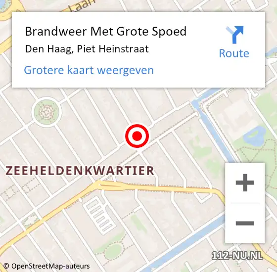 Locatie op kaart van de 112 melding: Brandweer Met Grote Spoed Naar Den Haag, Piet Heinstraat op 30 september 2024 15:29