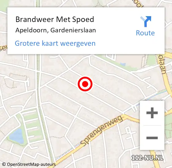 Locatie op kaart van de 112 melding: Brandweer Met Spoed Naar Apeldoorn, Gardenierslaan op 30 september 2024 15:29