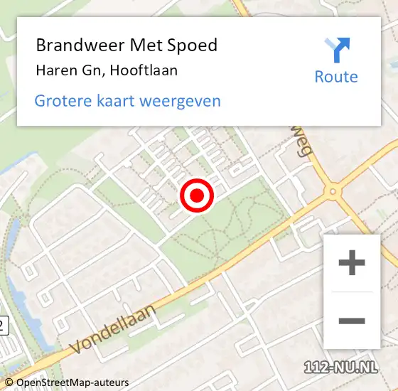 Locatie op kaart van de 112 melding: Brandweer Met Spoed Naar Haren Gn, Hooftlaan op 30 september 2024 15:30