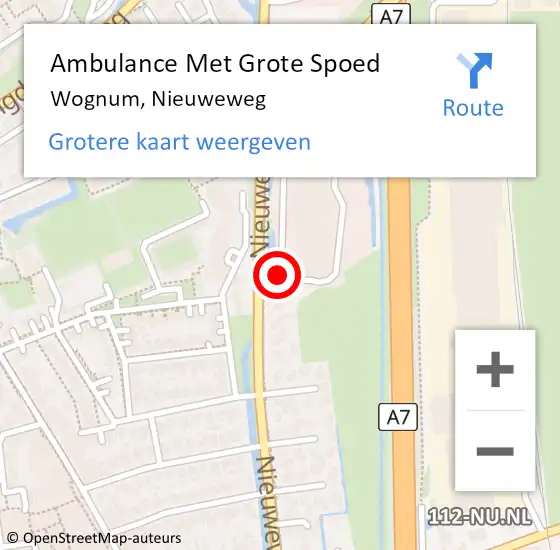 Locatie op kaart van de 112 melding: Ambulance Met Grote Spoed Naar Wognum, Nieuweweg op 30 september 2024 15:38