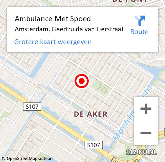 Locatie op kaart van de 112 melding: Ambulance Met Spoed Naar Amsterdam, Geertruida van Lierstraat op 30 september 2024 16:18