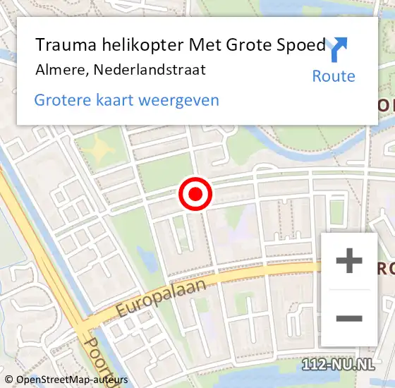 Locatie op kaart van de 112 melding: Trauma helikopter Met Grote Spoed Naar Almere, Nederlandstraat op 30 september 2024 16:34