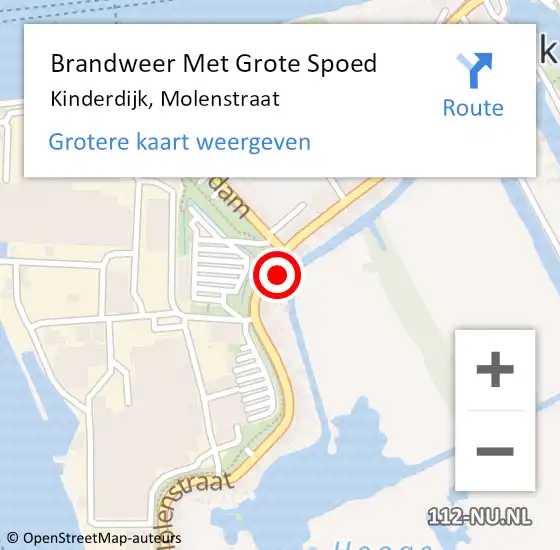 Locatie op kaart van de 112 melding: Brandweer Met Grote Spoed Naar Kinderdijk, Molenstraat op 30 september 2024 16:47