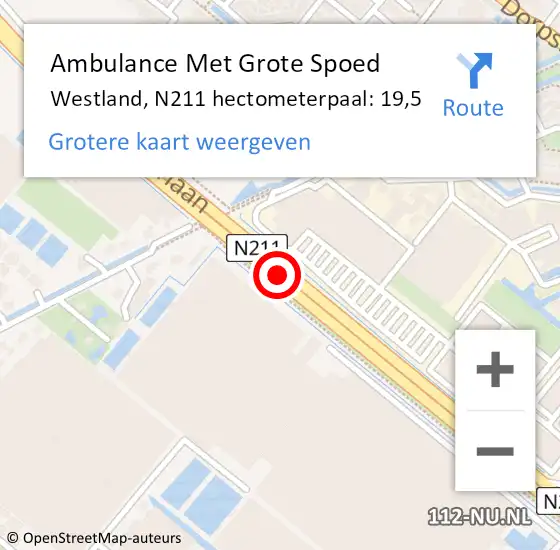 Locatie op kaart van de 112 melding: Ambulance Met Grote Spoed Naar Westland, N211 hectometerpaal: 19,5 op 30 september 2024 16:58