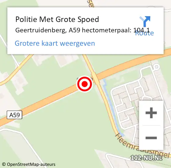 Locatie op kaart van de 112 melding: Politie Met Grote Spoed Naar Geertruidenberg, A59 hectometerpaal: 104,1 op 30 september 2024 16:58