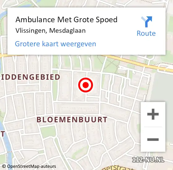 Locatie op kaart van de 112 melding: Ambulance Met Grote Spoed Naar Vlissingen, Mesdaglaan op 21 oktober 2014 20:25