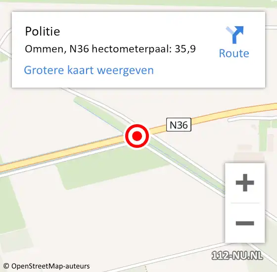 Locatie op kaart van de 112 melding: Politie Ommen, N36 hectometerpaal: 35,9 op 30 september 2024 17:26