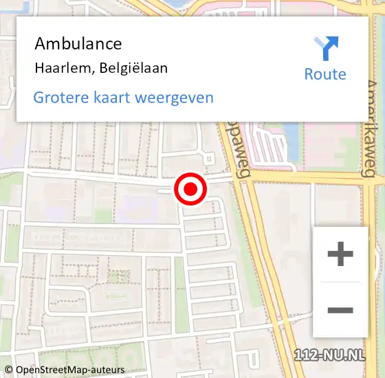 Locatie op kaart van de 112 melding: Ambulance Haarlem, Belgiëlaan op 30 september 2024 17:35