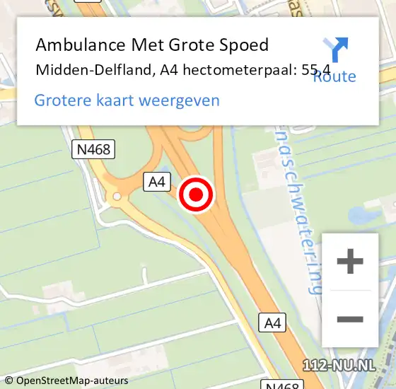 Locatie op kaart van de 112 melding: Ambulance Met Grote Spoed Naar Midden-Delfland, A4 hectometerpaal: 55,4 op 30 september 2024 17:38