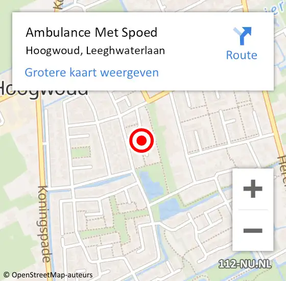 Locatie op kaart van de 112 melding: Ambulance Met Spoed Naar Hoogwoud, Leeghwaterlaan op 21 oktober 2014 20:34