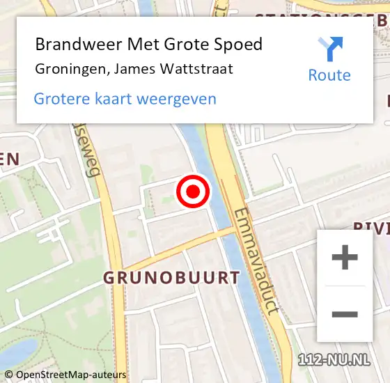 Locatie op kaart van de 112 melding: Brandweer Met Grote Spoed Naar Groningen, James Wattstraat op 30 september 2024 18:05