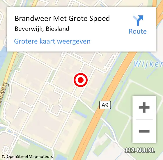 Locatie op kaart van de 112 melding: Brandweer Met Grote Spoed Naar Beverwijk, Biesland op 30 september 2024 18:06