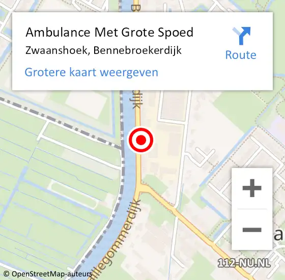 Locatie op kaart van de 112 melding: Ambulance Met Grote Spoed Naar Zwaanshoek, Bennebroekerdijk op 30 september 2024 18:17