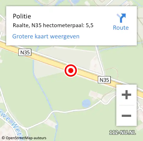 Locatie op kaart van de 112 melding: Politie Raalte, N35 hectometerpaal: 5,5 op 30 september 2024 18:17