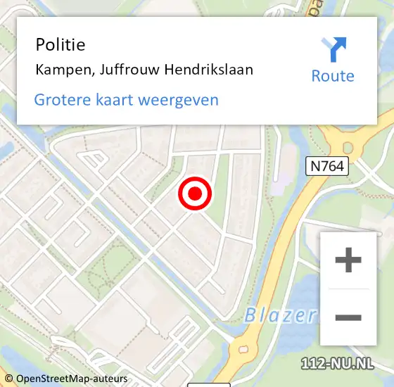 Locatie op kaart van de 112 melding: Politie Kampen, Juffrouw Hendrikslaan op 30 september 2024 18:25