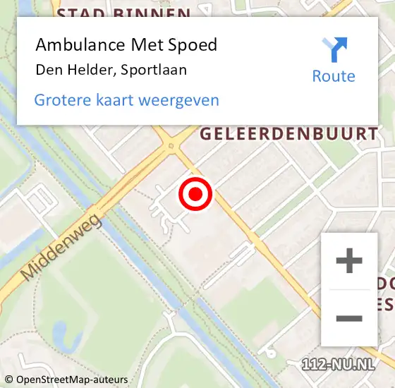 Locatie op kaart van de 112 melding: Ambulance Met Spoed Naar Den Helder, Sportlaan op 30 september 2024 18:28