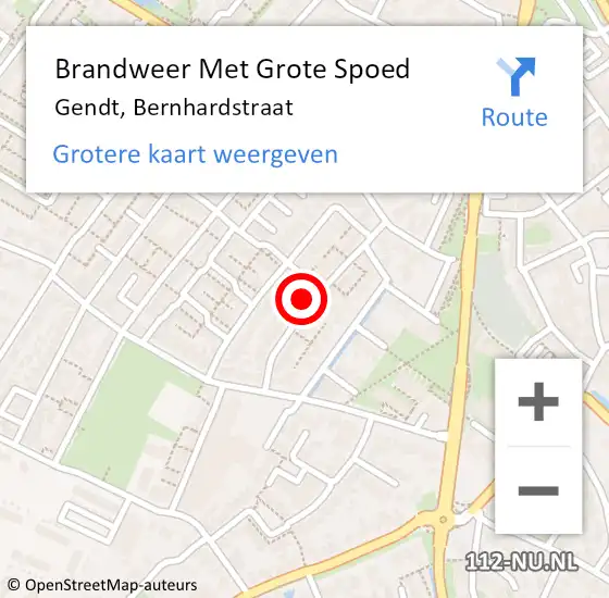 Locatie op kaart van de 112 melding: Brandweer Met Grote Spoed Naar Gendt, Bernhardstraat op 30 september 2024 18:30