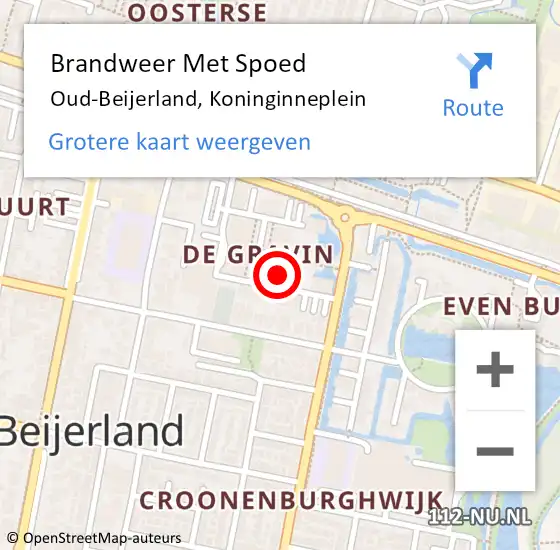 Locatie op kaart van de 112 melding: Brandweer Met Spoed Naar Oud-Beijerland, Koninginneplein op 30 september 2024 18:30