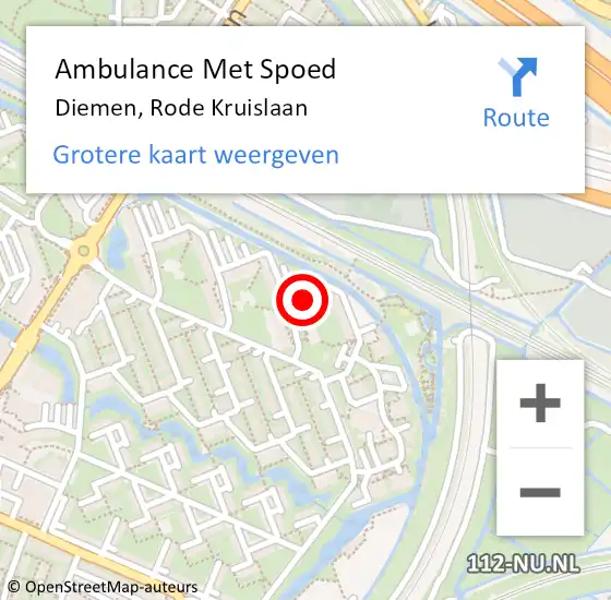 Locatie op kaart van de 112 melding: Ambulance Met Spoed Naar Diemen, Rode Kruislaan op 30 september 2024 18:40