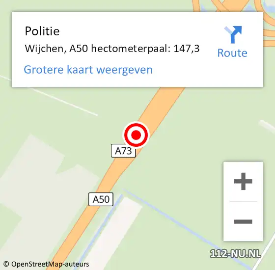 Locatie op kaart van de 112 melding: Politie Wijchen, A50 hectometerpaal: 147,3 op 30 september 2024 18:48