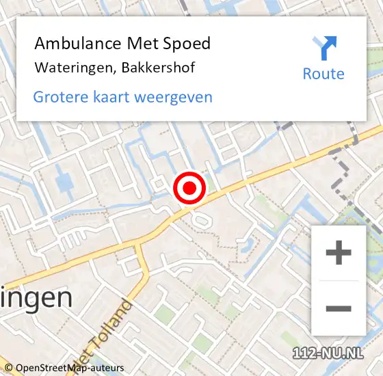 Locatie op kaart van de 112 melding: Ambulance Met Spoed Naar Wateringen, Bakkershof op 30 september 2024 19:00