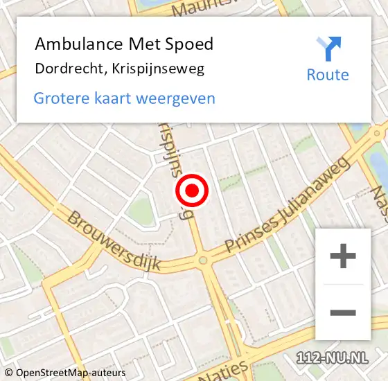 Locatie op kaart van de 112 melding: Ambulance Met Spoed Naar Dordrecht, Krispijnseweg op 30 september 2024 19:22