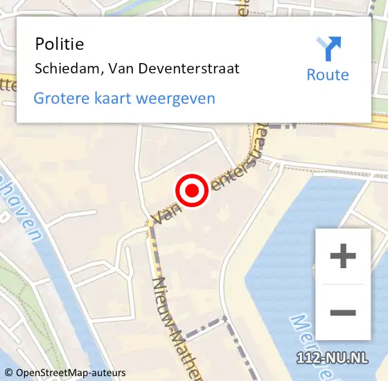 Locatie op kaart van de 112 melding: Politie Schiedam, Van Deventerstraat op 30 september 2024 19:27