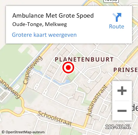 Locatie op kaart van de 112 melding: Ambulance Met Grote Spoed Naar Oude-Tonge, Melkweg op 30 september 2024 19:48