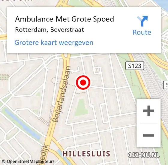 Locatie op kaart van de 112 melding: Ambulance Met Grote Spoed Naar Rotterdam, Beverstraat op 30 september 2024 20:10